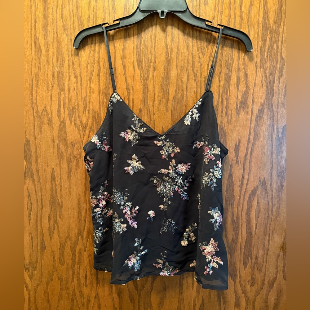 Floral Sequined Black Camisole Top